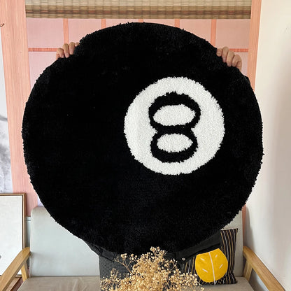 Tapis rond floqué noir à motif billard, doux et antidérapant – déco originale pour chambre ou salon - Décoration intérieure