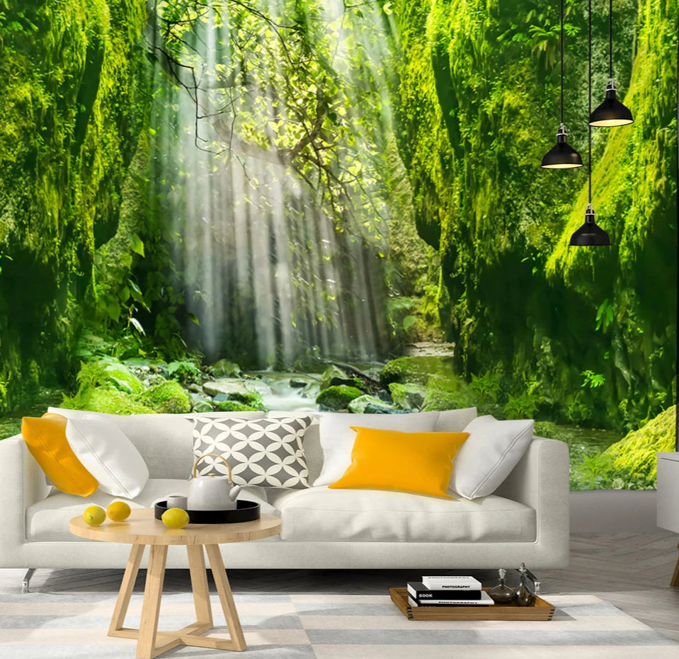 Tapisserie bohème suspendue aux motifs paysage psychédélique : jungle, montagne, mer et nature, tissu déco d’intérieur vibrant - Décoration intérieure