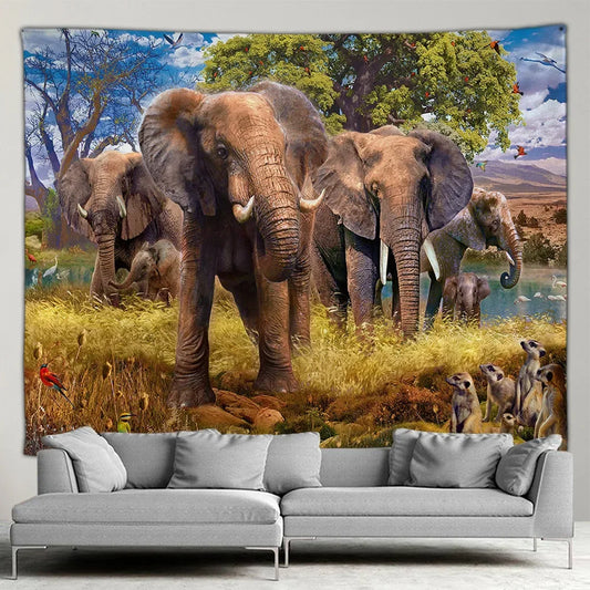 Tapisserie murale en macramé avec motifs tigre, lion, éléphant et cheval – décoration bohème pour chambre à coucher - Décoration intérieure