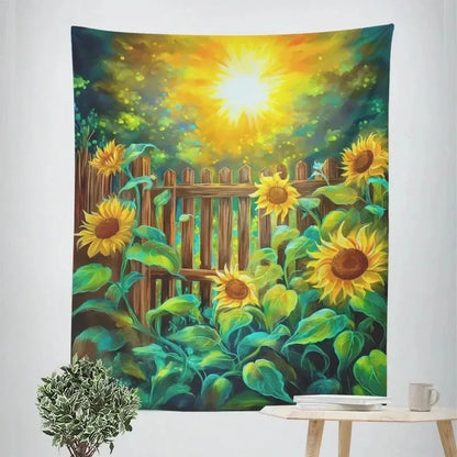 Tapisserie murale à motif tournesol jaune pour décoration intérieure chaleureuse et naturelle - Décoration intérieure
