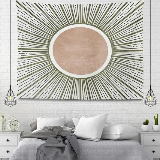 Tapisserie murale à motifs végétaux suspendue dans un salon lumineux, apportant une ambiance naturelle et apaisante à la pièce - Décoration intérieure