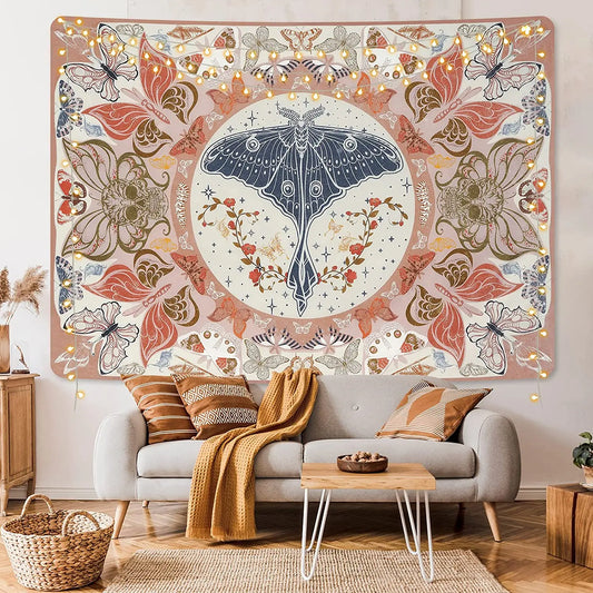 Tapisserie murale papillon de nuit rétro et macramé – décoration psychédélique pour chambre ado et ambiance indie ésotérique - Décoration intérieure