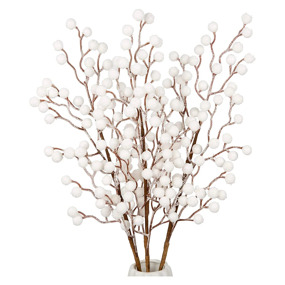 Tige de baies blanches artificielles décoratives, pour composition florale, arbre de Noël, bricolage ou déco hivernale raffinée

