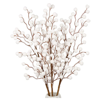 Tige de baies blanches artificielles décoratives, pour composition florale, arbre de Noël, bricolage ou déco hivernale raffinée

