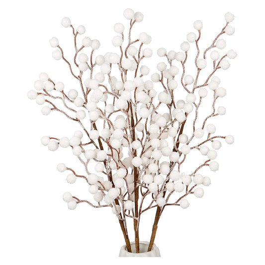 Tige de baies blanches artificielles décoratives, pour composition florale, arbre de Noël, bricolage ou déco hivernale raffinée

