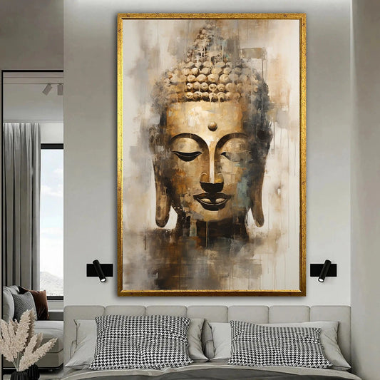 Toile Bouddha abstraite et zen, peinture murale spirituelle extra large pour décoration intérieure apaisante - Décoration intérieure
