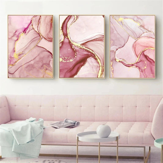 Toile abstraite marbre rose Bergame – affiche nordique moderne HD pour décoration murale de salon ou chambre - Décoration intérieure