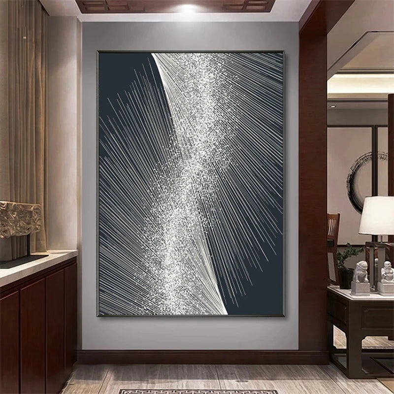 Toile abstraite rétro moderne noir et gris – art mural de luxe pour décoration intérieure de salon - Décoration intérieure