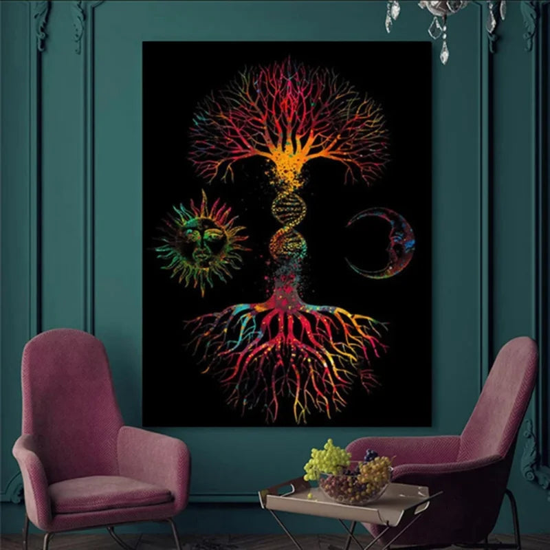 Toile murale "Arbre de Vie" – affiche vintage abstraite imprimée en haute qualité pour décoration de salon, chambre ou bureau - Décoration intérieure
