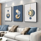 Triptyque en toile abstraite bleu et doré – décoration murale moderne pour salon ou chambre - Décoration intérieure
