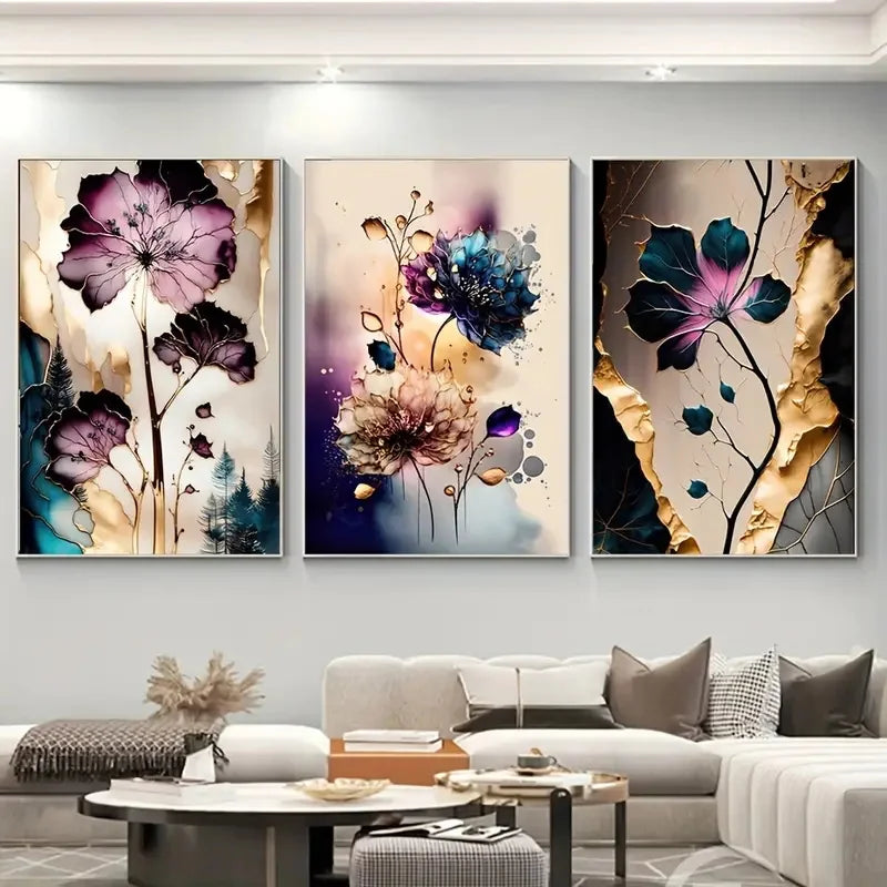 Triptyque fleurs de rêve – Déco murale élégante - Décoration intérieure