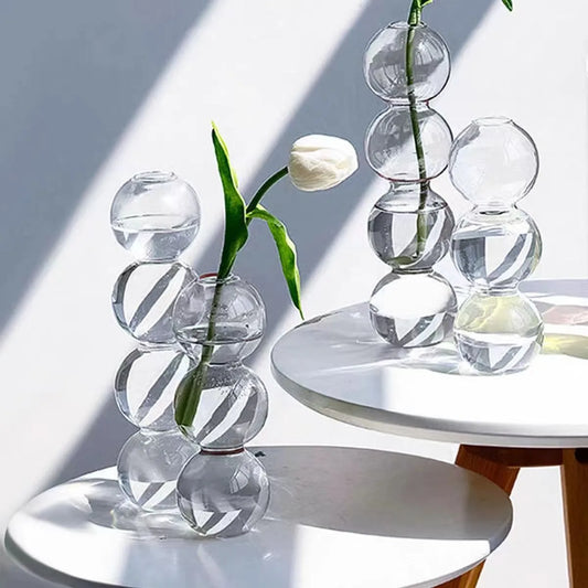 Vase à bulles en verre transparent, style nordique pour compositions florales et décoration de bureau - Décoration intérieure