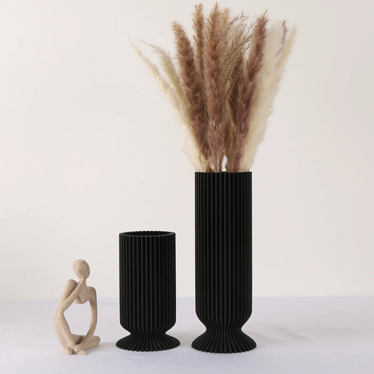 Vase décoratif bohème chic en plastique noir, élégant et moderne, idéal pour maison, bureau et salon - Décoration intérieure
