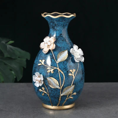 Vase en céramique blanche texturée 3D - couleur bleu