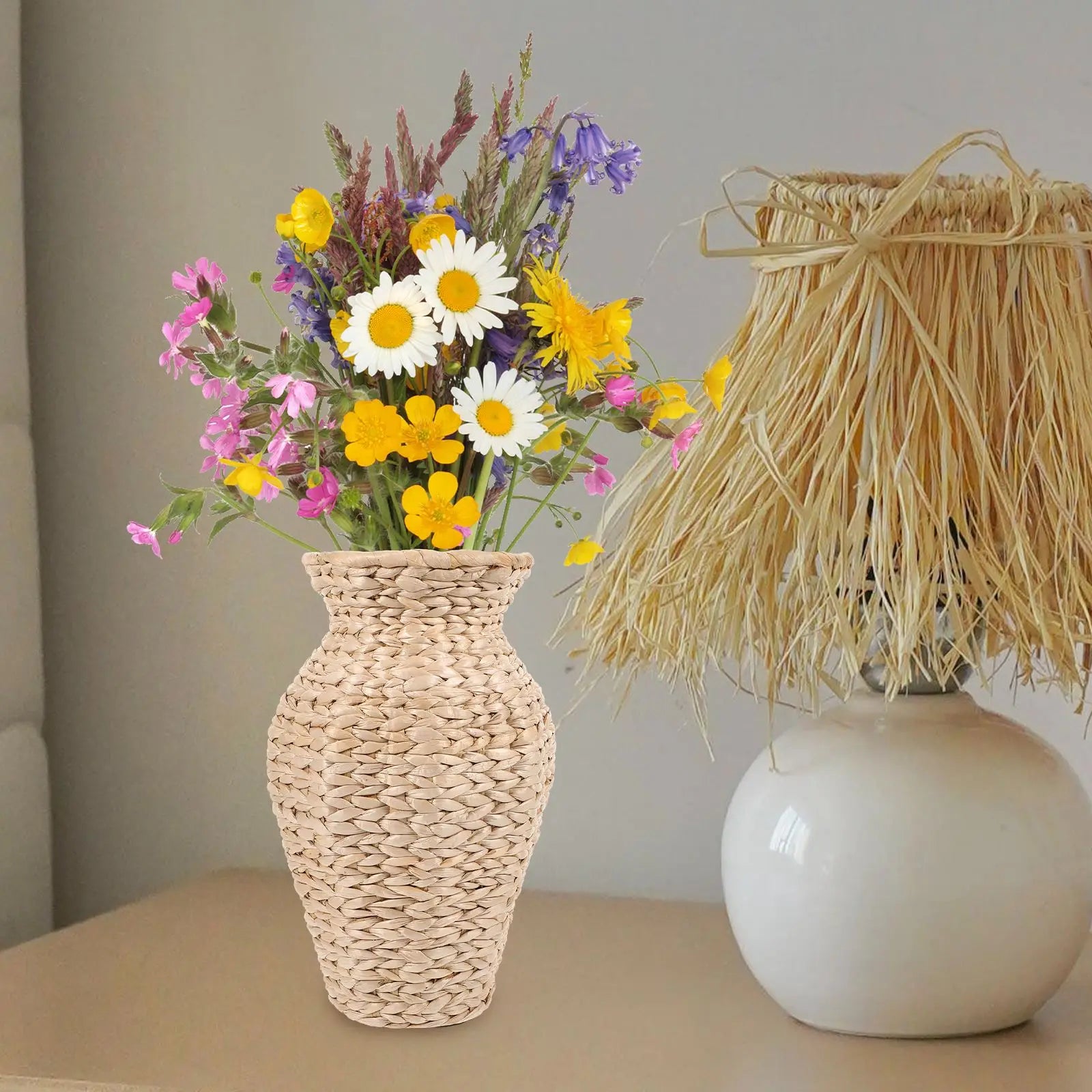 Vase en osier tressé - Déco bohème naturel - Décoration intérieure.
