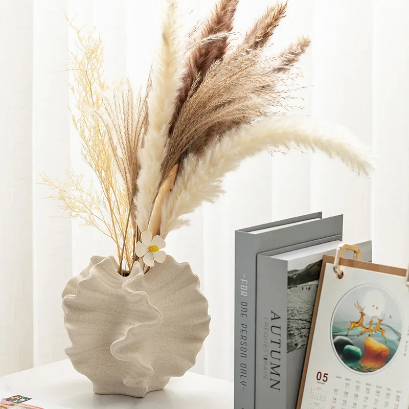 Vase en porcelaine blanc à motifs ondulés en forme de pétale, accessoire déco chic pour fleurs - Décoration intérieure