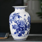 Vase en porcelaine bleu et blanc de Jingdezhen, décoré de pivoines - Décoration intérieure
