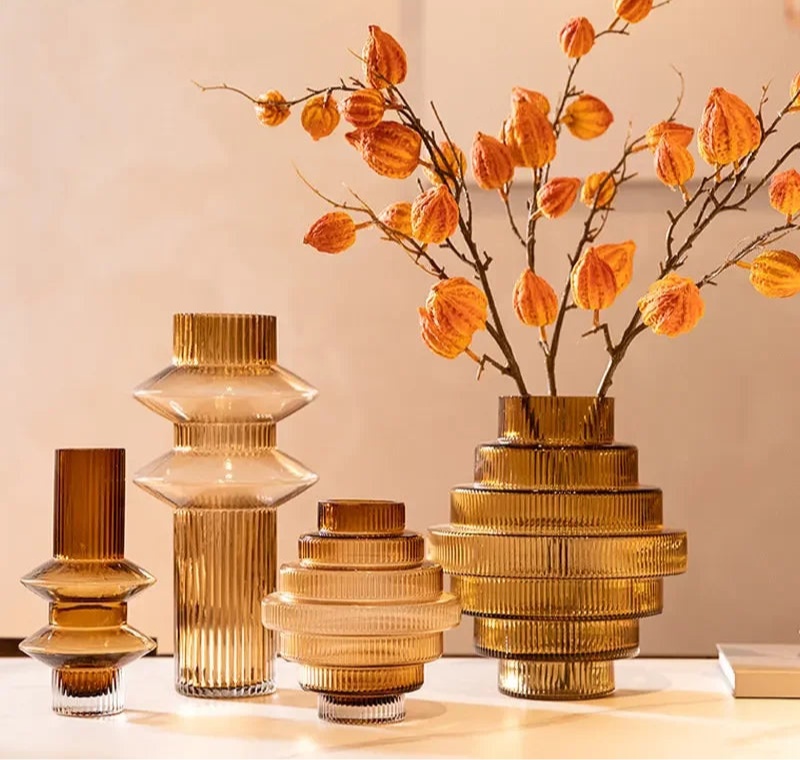 Vase hydroponique en verre ambré en forme de tour