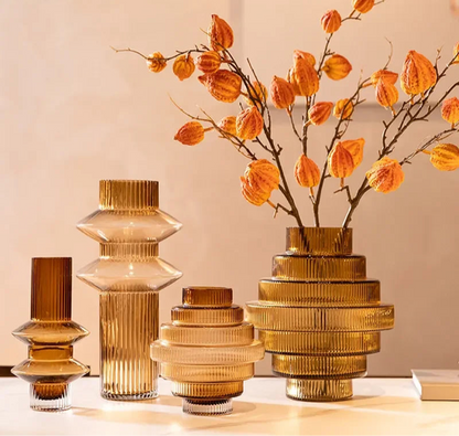 Vase hydroponique en verre ambré en forme de tour