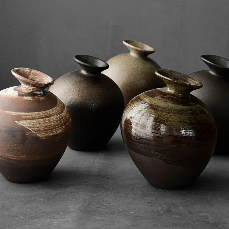 Vase japonais en terre cuite noire imitation pierre, décoration zen vintage pour table ou salon - Décoration intérieure