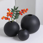 Vase rond en céramique noir et blanc pour arrangement floral et hydroponique - Décoration intérieure